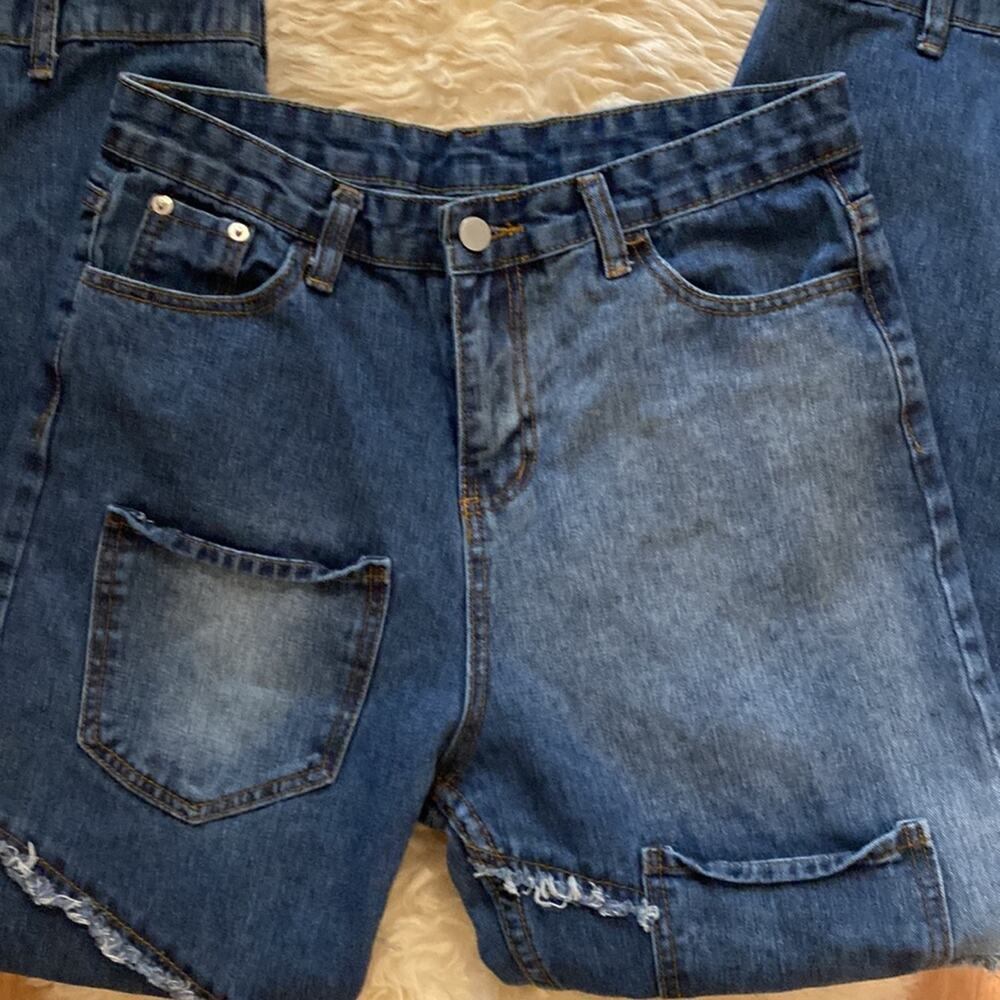 Funky Reworked Spliced Raw Hem Straight Leg High Rise Women’s Denim Jeans - Picture 2 of 12